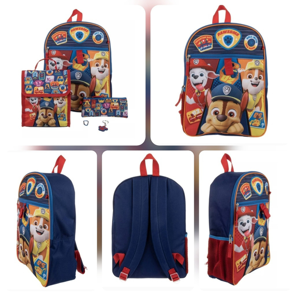 Paw Patrol Backpack Set 5 Piece 16" Backpack Lunchbox Case Keychain Carabiner - Picture 9 of 13